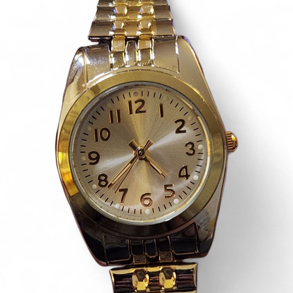Vintage Ladies Watch Silver & Gold Tone FMDOP507 Singapore Quartz Stretch Band